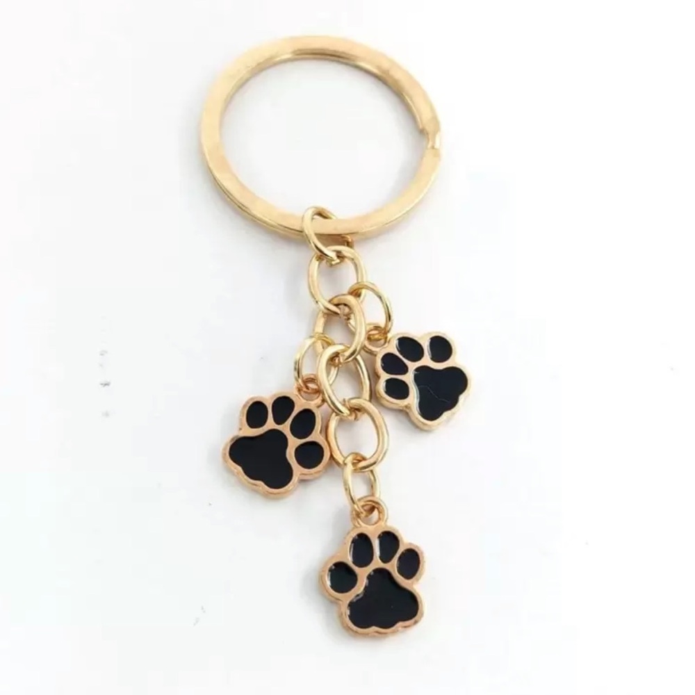 Paw Print Keychain – Gold with Black Enamel Charms